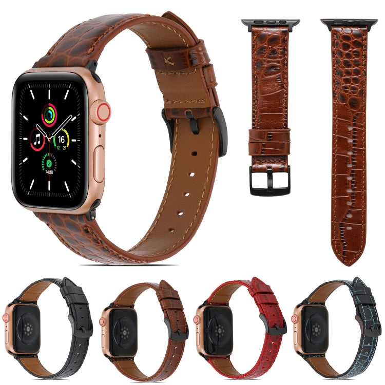 Crocodile Texture Leather Watch Band for Apple Watch Ultra 49mm&Watch Ultra 2 49mm / Series 9&8&7 45mm / SE 3&SE 2&6&SE&5&4 44mm / 3&2&1 42mm(Brown) by bashfashion