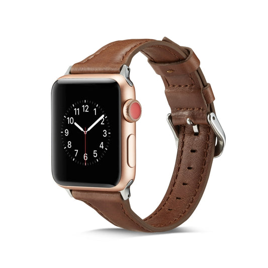 For Apple Watch 5/4 44mm & 3/2/1 42mm Thin Leather Watch Band(Dark Brown) by bashfashion