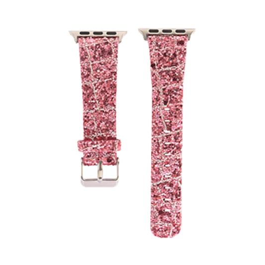 For Apple Watch 5 & 4 44mm / 3 & 2 & 1 42mm Glitter Sequins Leather Watch Band(Pink Silver) by bashfashion