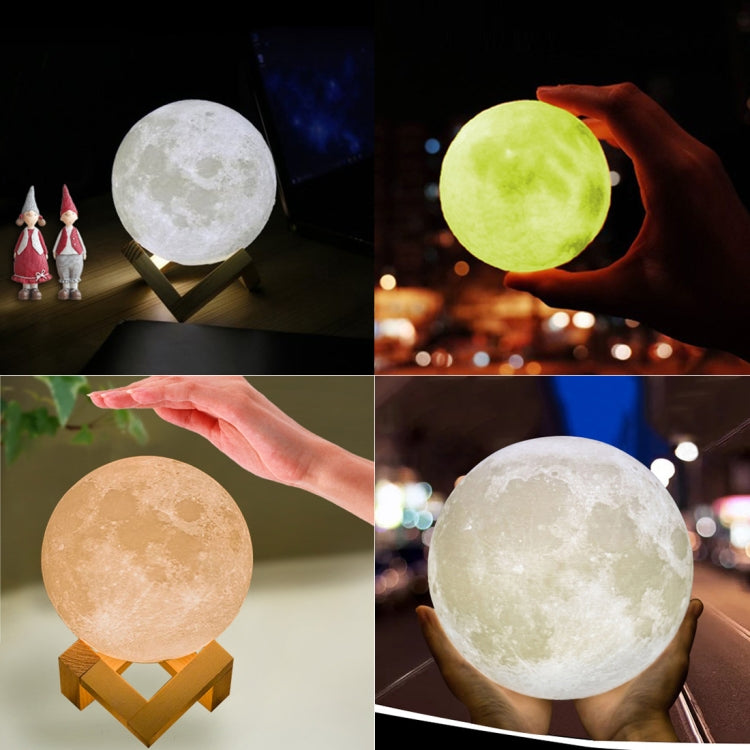 15cm Touch Control 3D Print Moon Lamp, USB Charging 16-color Changing LED Energy-saving Night Light with Wooden Holder Base & Remote Control by bashfashion