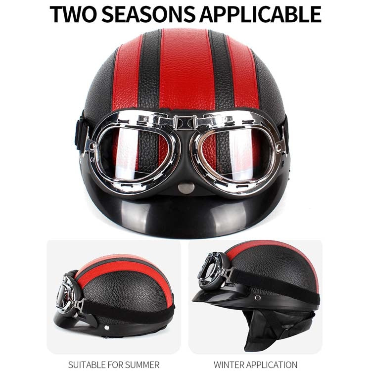 BSDDP A0318 PU Helmet With Goggles, Size: One Size(Black Red) by BSDDP