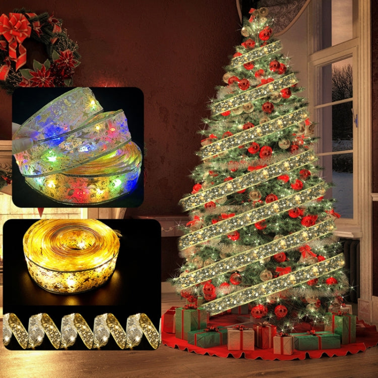 Christmas LED Lights Bronzing Double Ribbon String Lights, Specification: 4m(Silver Warm Light) by bashfashion