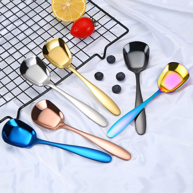 Small 304 Stainless Steel Spoon Glossy Thickened Flat Head Flat Bottom Serving Spoon, Color: Titanium Gold by bashfashion