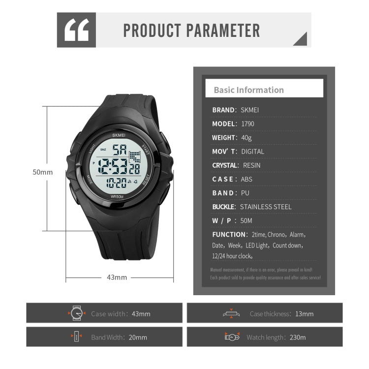 SKMEI 1790 Triplicate Round LED Dual Time Digital Display Luminous Electronic Watch for Men(Gold White) by SKMEI