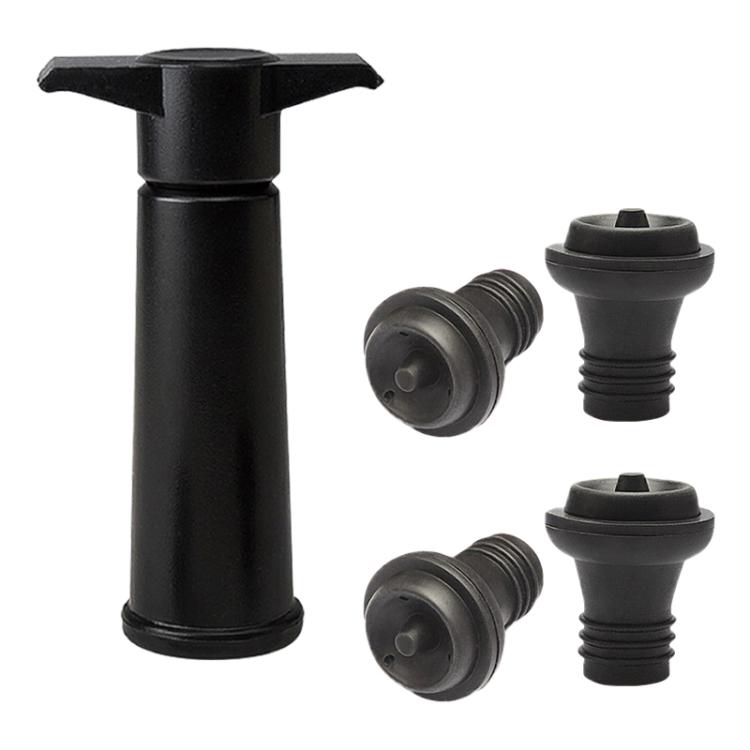 Red Wine Vacuum Pump Freshener Silicone Wine Stopper Set, Specification:Black Pump 4-stopper Box by bashfashion