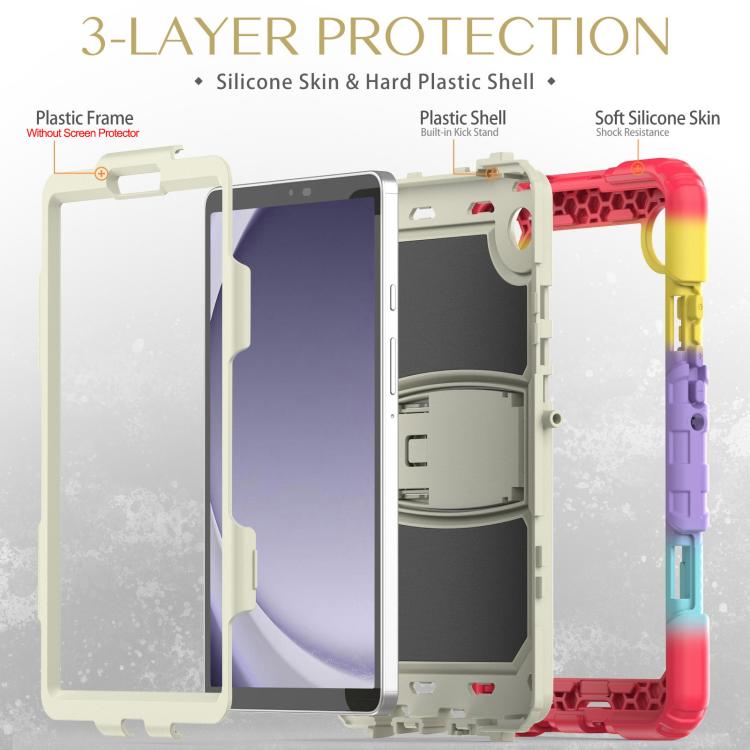 For Samsung Galaxy Tab A11 / A9 Silicone Hydric PC Tablet Case with Shoulder Strap & Holder(Colorful Red) by bashfashion