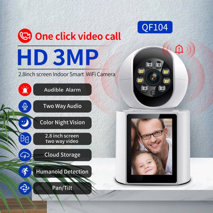 ESCAM QF104 One Click Video Call 3MP Indoor Humanoid Detection Audible Alarm Color Night Version Smart WiFi Camera, EU Plug by ESCAM