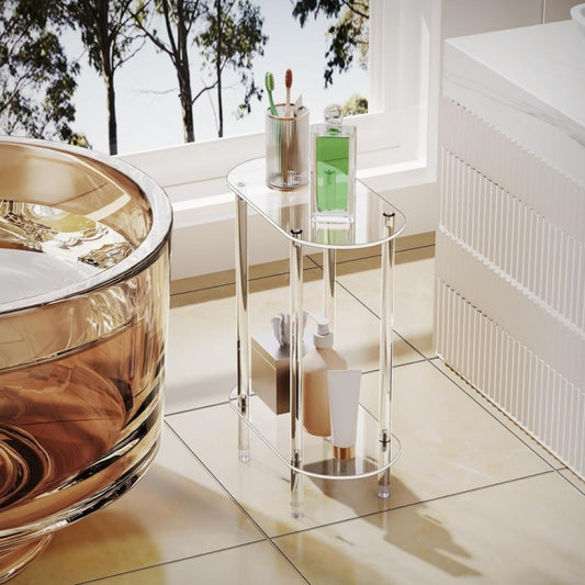 Acrylic Oval Double Layer Table Bedside Storage Rack(Transparent) by bashfashion