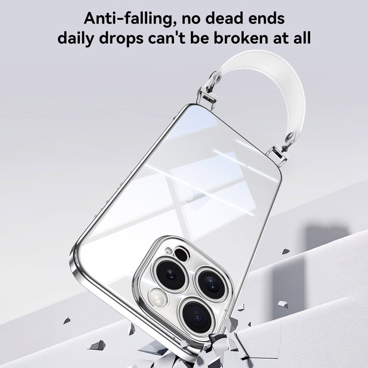 For iPhone 14 SULADA Electroplated Clear TPU Soft Frame Phone Case with Wrist Strap(Black) by SULADA