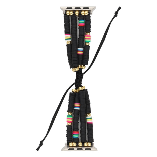 Bohemian Style Soft Ceramic Beaded Strap For Apple Series 7 45mm / 6 & SE & 5 & 4 44mm / 3 & 2 & 1 42mm(Black) by bashfashion