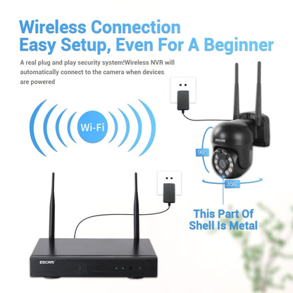 ESCAM WNK618 3.0 Million Pixels 8-channel Wireless Dome Camera HD NVR Security System, Support Motion Detection & Two-way Audio & Full-color Night Vision & TF Card, AU Plug by ESCAM