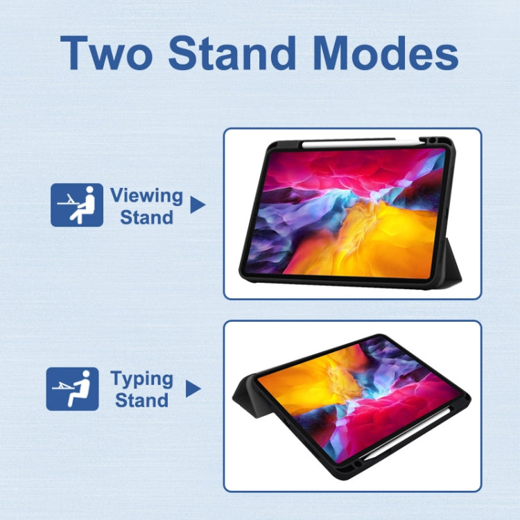 For iPad Pro 11 2022 / 2021 / 2020 ENKAY 3-Folding Shockproof TPU Cover Custer Texture PU Leather Tablet Case with Pencil Slot & Holder & Sleep / Wake-up Function(Black) by ENKAY