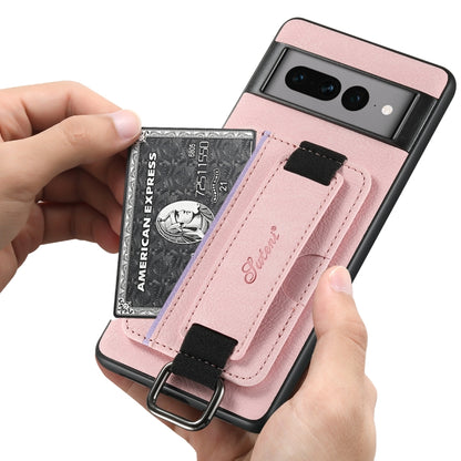 For Google Pixel 8 Suteni H13 Litchi Leather Wrist Strap Wallet Back Phone Case(Pink) by Suteni