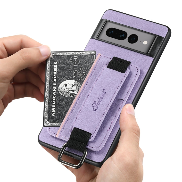 For Google Pixel 7 Suteni H13 Litchi Leather Wrist Strap Wallet Back Phone Case(Purple) by Suteni