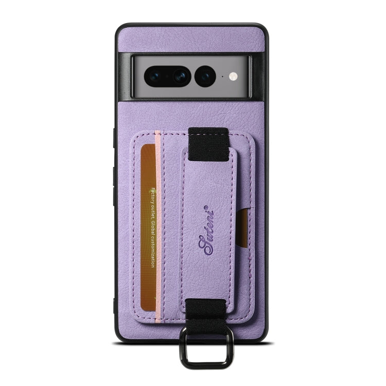 For Google Pixel 7 Suteni H13 Litchi Leather Wrist Strap Wallet Back Phone Case(Purple) by Suteni