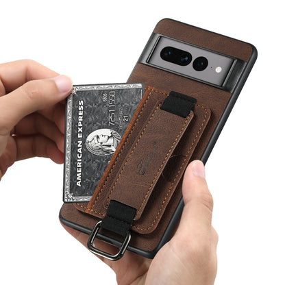 For Google Pixel 6a Suteni H13 Litchi Leather Wrist Strap Wallet Back Phone Case(Brown) by Suteni