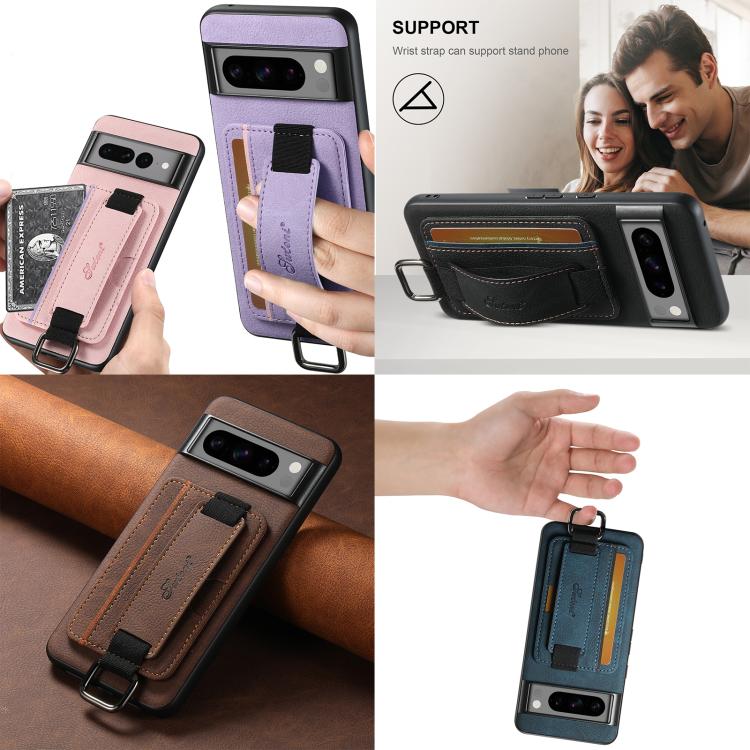 For Google Pixel 7 Suteni H13 Litchi Leather Wrist Strap Wallet Back Phone Case(Purple) by Suteni