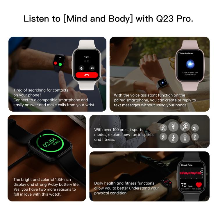 Q23 Pro 1.83 inch Color Screen IP68 Waterproof Bluetooth Call Smart Watch, Support Health Monitoring(Wine Red) by bashfashion