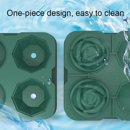 4-Holes Rose Diamond Shape Cocktail Ice Cube Molds Silicone Ice Ball Maker, Color: Dark Green with Ice Clip by bashfashion