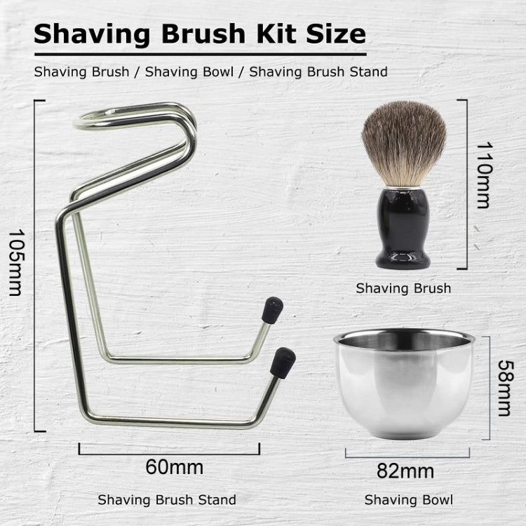 3pcs /Set Men Foam Manual Wooden Handle Beard Brush Set, Color: Nylon Wool Silver by bashfashion
