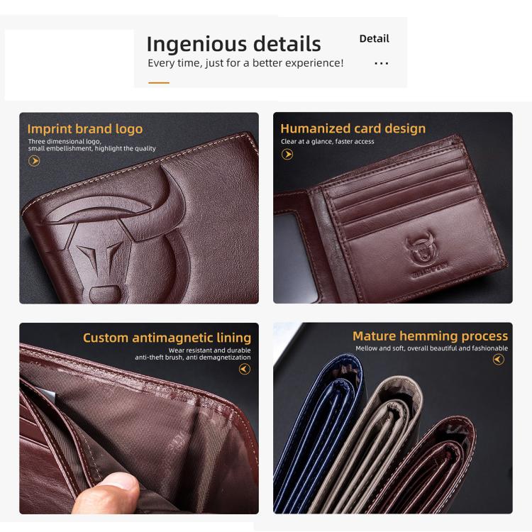 BULL CAPTAIN 0203 RFID Anti-theft Top-layer Cowhide Multiple Card Slots Wallet(Coffee Vertical) by BULL CAPTAIN