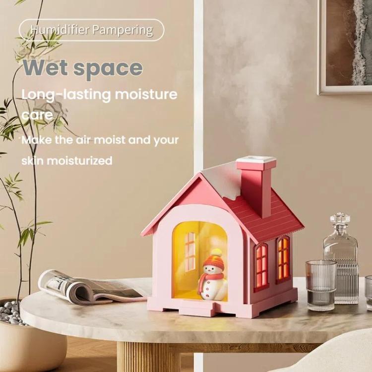 500ML Portable Mini Snow House Humidifier USB Desktop Snowman Colorful Ambient Light Air Humidifiers, Size: Plug-in(Blue) by bashfashion