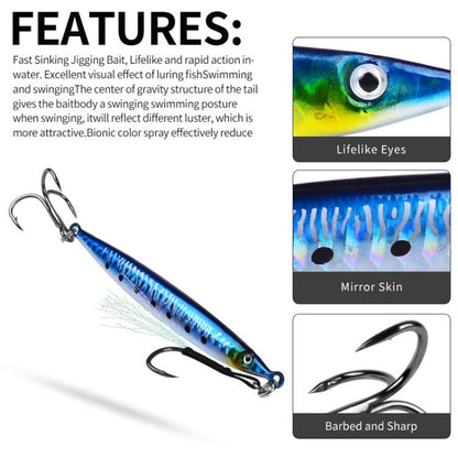 17G PROBEROS LF151 Long-Distance Casting Sinking Lure 3D Fast-Draw Sea Fishing Mackerel Hook(C) by PROBEROS