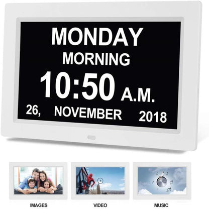 10-Inch Digital Clock With Voice Time Announcement, Auto DST Adjustment, 20 Custom Alarms, 8 Medication Reminders US Plug White by bashfashion